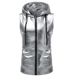 Shiny metallic hoodie - sleeveless vestHoodies & Sweatshirt