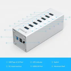 Orico A3H7 A3H10 A3H4 - Aluminium Hochgeschwindigkeitsteiler - 7-port - USB 3.0