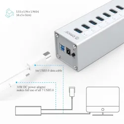 Orico A3H7 A3H10 A3H4 - Aluminium Hochgeschwindigkeitsteiler - 7-port - USB 3.0