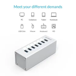 Orico A3H7 A3H10 A3H4 - Aluminium Hochgeschwindigkeitsteiler - 7-port - USB 3.0