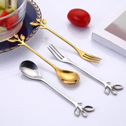 Blatt geformter Griff - Teelöffel & Gabel für Tee - Kaffee & Desserts