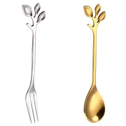 Leaf shaped handle - tea spoon & fork for tea - coffee & dessertsCutlery