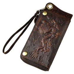 Dragon design - multifunction leather wallet with strap & zipperWallets