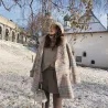 Modische Wolle Wintermantel mit Pelzkragen