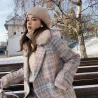 Modische Wolle Wintermantel mit Pelzkragen