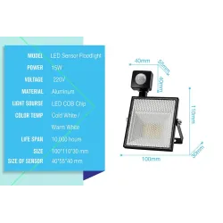 15W 30W 45W 60W / AC220V / SMD2835 LED Flutlicht mit einstellbarem Bewegungssensor