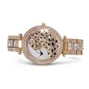 Luxusgold Quarzuhr mit Diamanten & Leoparden