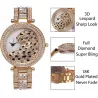 Luxusgold Quarzuhr mit Diamanten & Leoparden