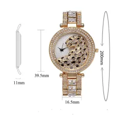 Luxusgold Quarzuhr mit Diamanten & Leoparden
