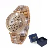 Luxusgold Quarzuhr mit Diamanten & Leoparden