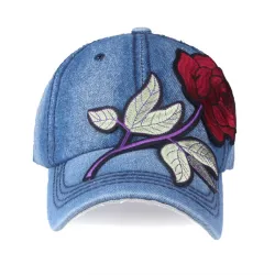 Jeans Baseballkappe mit roter Rose