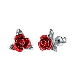 Gold Ohrringe mit roter Rose