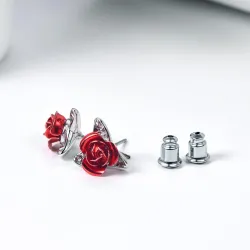 Gold Ohrringe mit roter Rose
