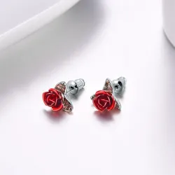 Gold Ohrringe mit roter Rose