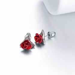 Gold Ohrringe mit roter Rose