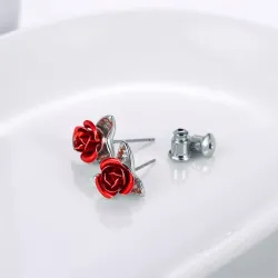 Gold Ohrringe mit roter Rose