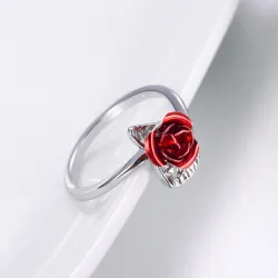 Gold- und Silberring mit roter Rose - verstellbar