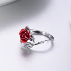 Gold- und Silberring mit roter Rose - verstellbar