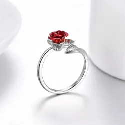 Gold- und Silberring mit roter Rose - verstellbar