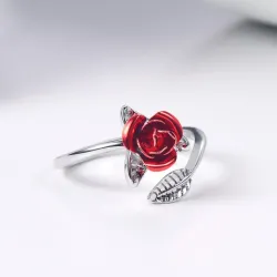 Gold- und Silberring mit roter Rose - verstellbar