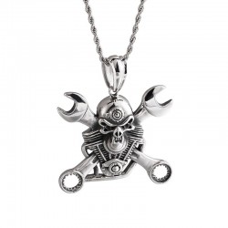 Stainless steel wrench & skull - punk style necklaceNecklaces