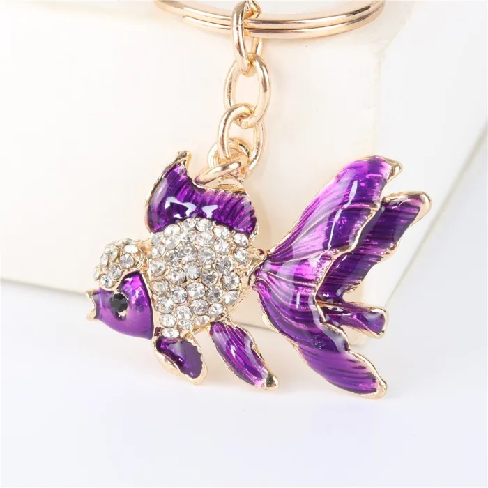 Crystal with gold fish - keychainKeyrings