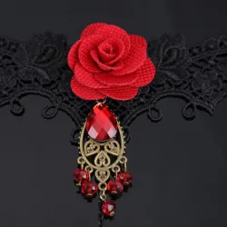 Gothic Stil Spitze Armband mit roten Rose & verstellbaren Ring