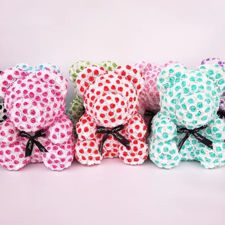 Rose bear - bear made from two-colors infinity roses with a bow - 25 cm - 35 cm