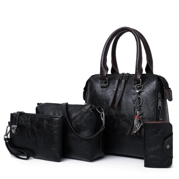 Elegant leather handbag - 4 pieces set