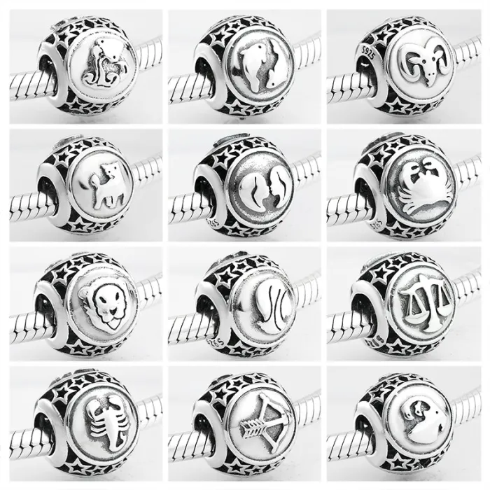 925 sterling silver - 12 constellation zodiac - beads for bracelet
