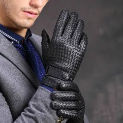 Genuine leather warm winter gloves