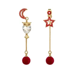 Kristall Eule - Stern & Mond - lange Ohrringe mit Kugeln