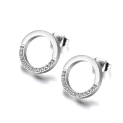 Rose gold & silver round earrings with crystals