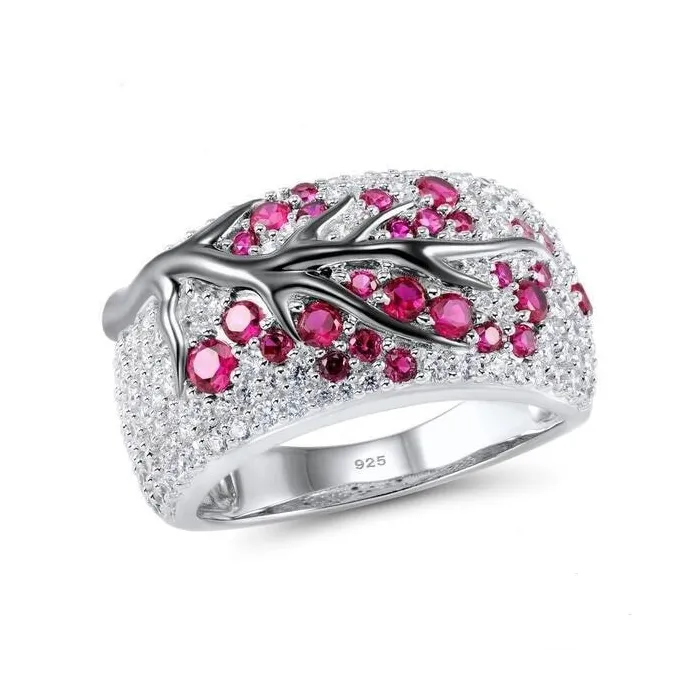 Rose flowers - luxury silver ring with cubic zirconiaRings
