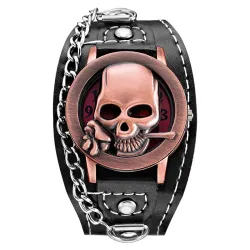 Quarzuhr mit Totenkopf - Lederarmband - Unisex