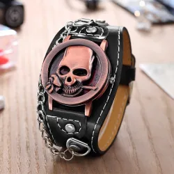 Quartz watch with skull - leather strap - unisexWatches