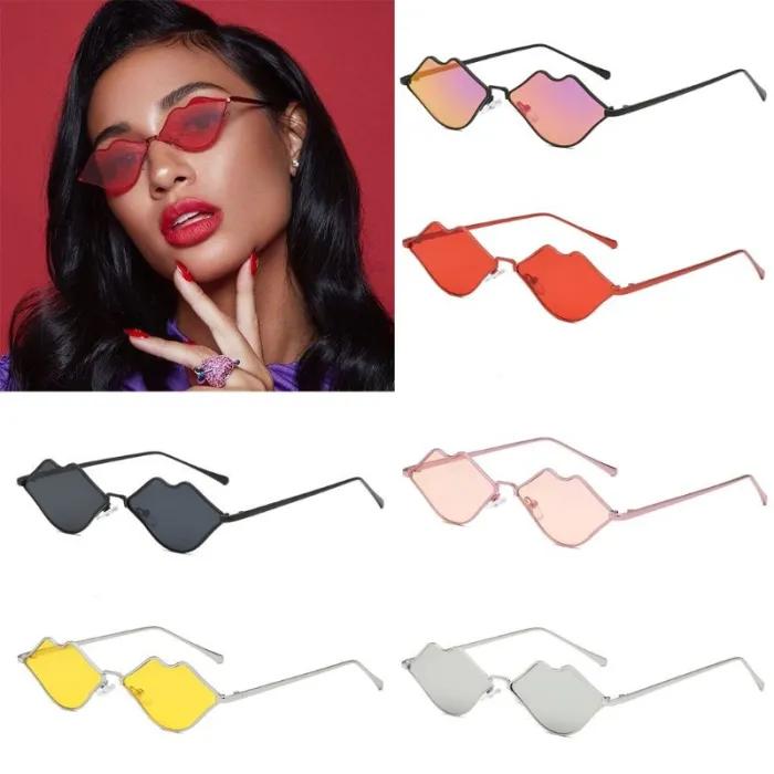 Lippenförmige Sonnenbrille mit Metallrahmen