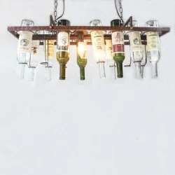 Vintage - hanging bottles holder - iron ceiling lamp - E27 LED