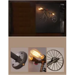Bicycle & water pipe - vintage LED Edison light - wall lamp