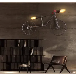 Bicycle & water pipe - vintage LED Edison light - wall lamp