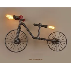 Bicycle & water pipe - vintage LED Edison light - wall lamp