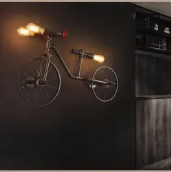 Bicycle & water pipe - vintage LED Edison light - wall lamp