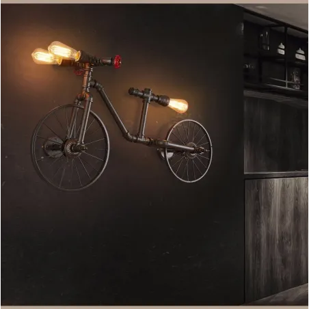 Bicycle & water pipe - vintage LED Edison light - wall lamp