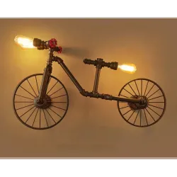 Bicycle & water pipe - vintage LED Edison light - wall lamp