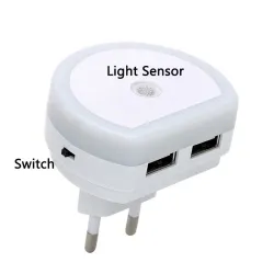 Dual USB Port Ladegerät mit LED Nachtlicht - Lichtsensor